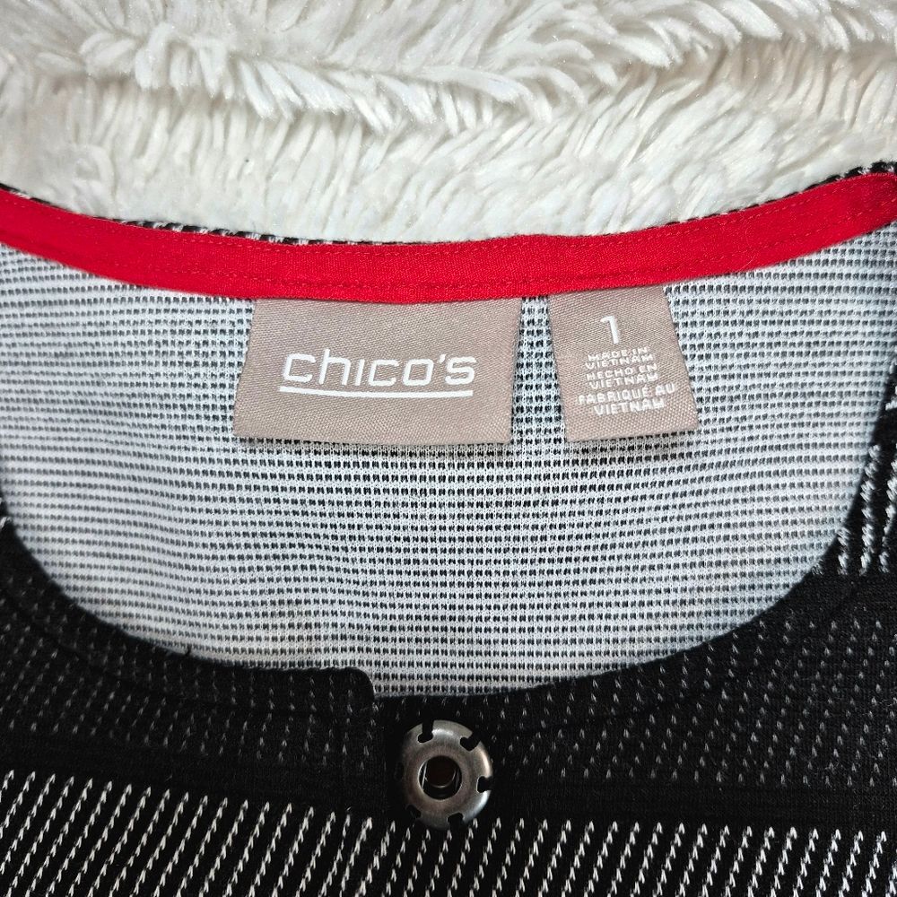 NWOT Chico's Black Gray Striped Jacket/Cardigan Lightweight Sweater Top Size 1. - Picture 3 of 9